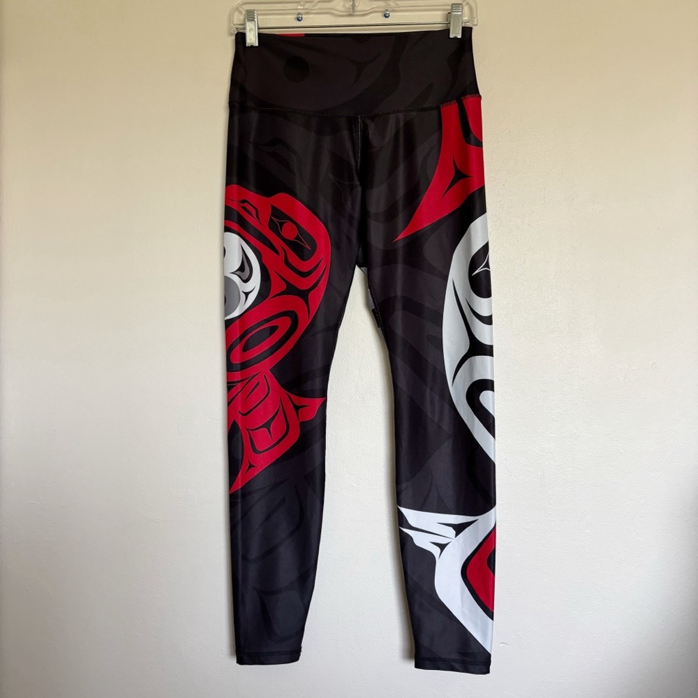 NoMiNoU Active Eagle & Raven Yin Yang Legging Size Small Black Red Athleisure